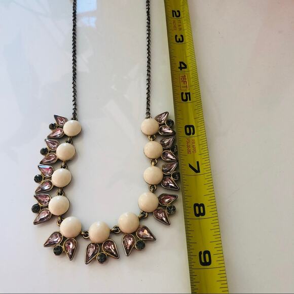 J CREW Silver Jewel White Enamel Circle Bead Pendant Statement Necklace 18” - Picture 8 of 9